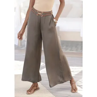 Webhose LASCANA, Damen, Gr. 42, N-Gr, grün (khaki), Satin, Obermaterial: 100% Polyester, unifarben, figurumspielend lang, Hosen Webhose, aus leichter Satinqualität, weite Palazzohose mit Taschen, Stoffhose