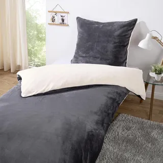 Heimtexland Teddy Flanell Wende Bettwäsche Set I Winter Bettbezug I kuschelig weich und warm I Kopfkissen 80x80 I Bettdecke 135x200 I Cashmere Touch Geschenkidee Weihnachten Typ751 Creme - Beige