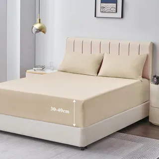 Aisbo Spannbettlaken 180x200cm Bettlaken Boxspringbett - Bett Laken Khaki 180x200 aus Premium Mikrofaser, weiches Spannbetttuch 180 x 200 Steghöhe 40cm für Wasserbett Bed Fitted Sheet