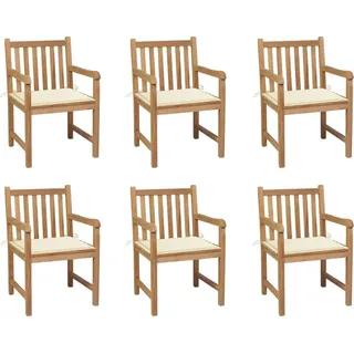 Gartenstühle 6 Stk. mit Creme Kissen Massivholz Teak - Creme, Bunt