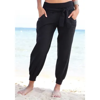 Buffalo Strandhose aus Leinen-Mix, Leinenhose, Sommerhose, Strandmode, schwarz