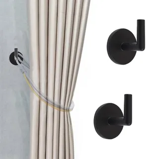 INCREWAY Vorhanghaken, selbstklebend, zur Wandmontage, Raffhalter, unsichtbarer Metall-Wandhaken, Aufbewahrungshaken, Vorhanghaken für Heimdekoration (schwarz), 4 Stück