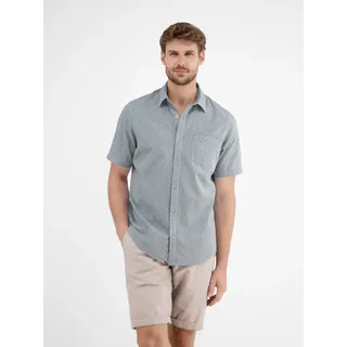 LERROS Kurzarmhemd "Halbarmhemd mit Leinenanteil, unifarben" Herren Sommerhemd Freizeithemd Kurzarm mit Leinenanteil einfarbig, crispy blau