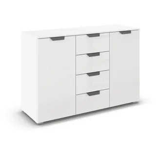 Xora Sideboard , Weiß , Glas, Holzwerkstoff , 4 Fächer , 4 Schublade(n) Schubladen , 120x81x42 cm , Blauer Engel, Goldenes M, Made in Germany , in verschiedenen Holzdekoren erhältlich , Kleinmöbel, Kommoden, Sideboards