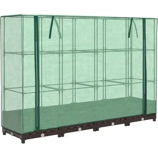 vidaXL Hochbeet mit Gewächshaus-Aufsatz Rattan-Optik 160x40x123 cm - Braun