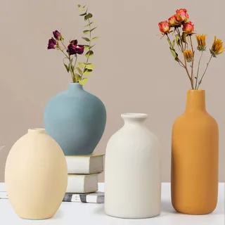Keramikvase, 4er-Set, kleine Vasen für getrocknete Blumen und Pampasgras, Vase für Heimdekoration, Moderne Bauernhaus-Dekoration, Morandi-Farbe, Keramik-Dekoration für Tafelaufsätze für Tische