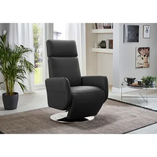 Sit & More Relaxsessel , Schwarz , Metall , Echtleder , Nappaleder , 71x110x82 cm , Goldenes M, Made in EU, DGM-Klimapakt , Netzbetrieb, Sitzfläche 360° drehbar, gepolsterte Armlehnen , Wohnzimmer, Sessel, Ledersessel