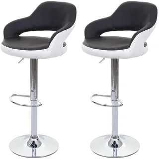 Mendler 2er-Set Barhocker HWC-F16, Barstuhl Tresenhocker Drehhocker, mit Lehne Kunstleder ~ schwarz-weiß
