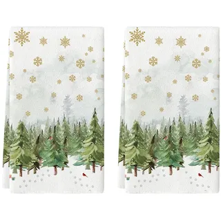 Artoid Mode Schneeflocken Bäume Vögel Weihnachten Küchentücher Geschirrtücher, 42x65 cm Winter Christmas Deko Polyester Handtücher 2er Set