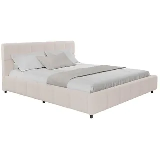 Juskys Polsterbett Florenz beige 180x200 cm mit Matratze , Beige , Holz , 180x200 cm , Schlafzimmer, Betten, Polsterbetten