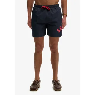 Superdry Badeshorts "PRINTED LOGO 16 SWIM SHORT" modische Passform, unifarbenes Design, aus Polyester, pflegeleicht, eclipse navy