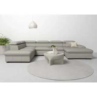 Wohnlandschaft HOME AFFAIRE "Alberto U-Form", grau (hellgrau), B:350cm H:73cm T:228cm, Luxus-Microfaser in Lederoptik (100% Polyester);Microfaser in Antiklederoptik (100% Polyester);Luxus-Microfaser Vintageoptik (100% Polyester);Luxus-Microfaser weich (90%Polyester 10%Polyamid), Sofas, Wohnlandschaft, mit Kopfteilverstellung, wahlweise mit Bettfunktion