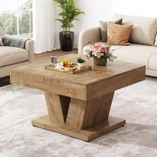 Tribesigns quadratischer Couchtisch, Holz-Mitteltisch für Wohnzimmer, 80 cm moderner Cocktail-/Tee-Akzenttisch, Natur