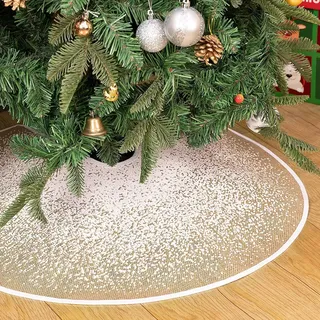 N&T NIETING Weihnachtsbaum Decke, 121cm Weihnachtsbaum Rock mit Weißer Glitzer Schneeflocken Punkt Khaki Weihnachtsbaumdecke Rund für Urlaub Party Weihnachtsbaum Deko