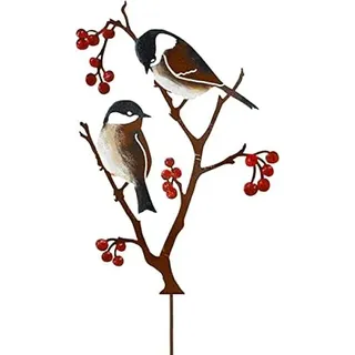 Metallene Gartendekoration mit Vögeln, Meisen und Beeren, bemalte Vögel, dekorative Gartenfigur für Gartenzäune, Wohnzimmer, Balkon