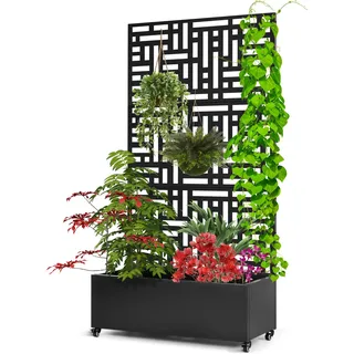 SEAdeerCH Pflanzkasten aus Metall mit Spalier (180 x 90 x 40 cm) – Natürlicher Sichtschutz mit Rankgitter. Mobiler Pflanzkübel auf Rollen, wetterfest & stabil.für Kletterpflanzen, Terrasse oder Garten
