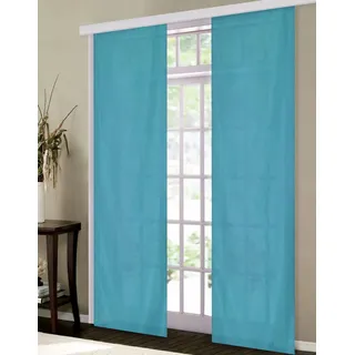 Gardinenbox Flächenvorhang, Schiebegardine Blickdicht matt, Türkis, aus Micro Satin (Mikrofaser Gewebe), mit Paneelwagen und Beschwerungsstange -85600-, 85600