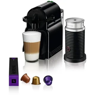 Nespresso Inissia EN80.BAE, Kapselkaffeemaschine mit Milchaufschäumer, Ein-Tassen-Kapselmaschine, Willkommenspaket, Kompaktes Design, 19 Bars, 1260W, Schwarz