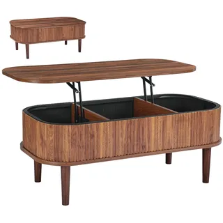 Vevor Lift Top Couchtisch 100 cm, rustikaler Kaffeetisch mit verstecktem Staufach, ovaler Hubtischplatte für Wohnzimmer Büro Zuhause, Wohnzimmertisch Sofatisch Walnuss Mittelalterlicher Stil