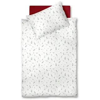 Fleuresse Bettwäsche , Rot, Weiß, Dunkelgrün , Textil , Sträucher , 140x200 cm , pflegeleicht, bügelleicht , Heimtextilien, Bettwäsche & Leintücher, Bettwäsche, Flanell-Bettwäsche