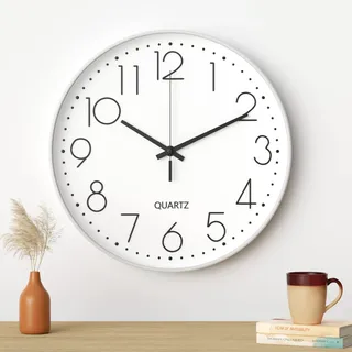 Uootach 30CM Wanduhr, 12 Zoll Wanduhr Ohne Tickgeräusche Modern Küchenuhr | Modern Quartz Lautlos Wanduhr (Weiße Schwarze Zeichen), für Wohnzimmer, Büro, Küche oder Kinderzimmer
