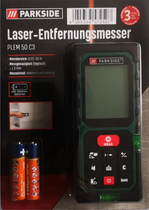 Bild von Laser-Entfernungsmesser »PLEM 50 C3«, 50 m, Schwarz, ca. 120 x 48 x 27 mm