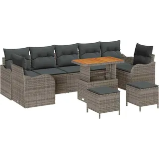 vidaXL Gartensofa-set mit Kissen 10 pcs Grau Poly-Rattan - Grau