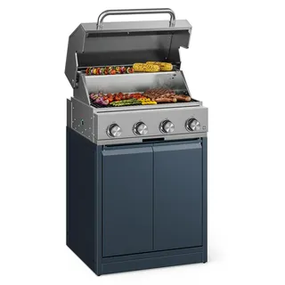 Klarstein WaldChef Gasgrill 50 mbar – 4 Brenner BBQ Grill 12800 W, Edelstahl, Gusseisen-Grillrost, Thermometer, Piezozündung - Schwarz