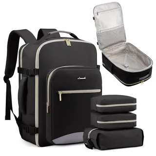 LOVEVOOK Handgepäck Rucksack, 40L Groß Reiserucksack Damen Flugzeug Koffer Travel Backpack, Wasserdicht Reisetasche mit 17 Zoll Laptopfach für Reise Business Geschäftsreise Weekend Wandern, Schwarz