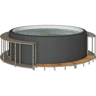 "2025"Moderne Whirlpool-Umrandung mit Stauraum Holztreppe Grau Poly Rattan,Poolzubehör Neu6169529 - Grau
