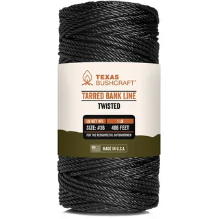 Texas Bushcraft Tarred Bank Line Twisted Twine – #36 Schwarze Nylonschnur zum Angeln, Camping und Outdoor Survival – Starke, wetterfeste Bankline-Seil für Trotline und Marine Thread...
