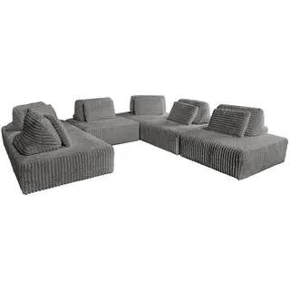Kawola Modulsofa Wiolo Soft 6 Module 6 Kissen Grau Cord , Kunststoff , Echtholz , Füllung: Schaumstoff , 333x84x333 cm , Wohnzimmer, Sofas & Couches, Sofas