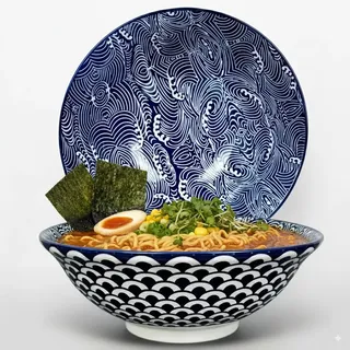Urban Lifestyle Ramen Schüssel für Ramen, 2er Set 20cm Seigaiha Suppenschüssel, Salatschüssel, Pho Suppenschüssel, Ramen Pastaschüssel, Müslischalen (Seigaiha)