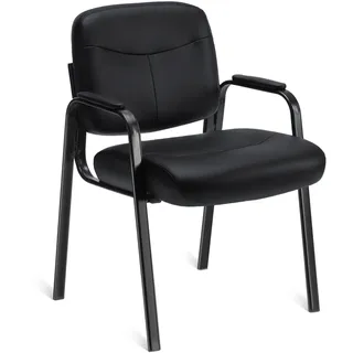 DUMOS edx Wartezimmer-Gästestühle mit gepolsterten Armlehnen, Schreibtischstuhl aus PU-Leder, ohne Rollen, mit Lendenwirbelstütze und Metallrahmen, für Büro, Konferenz, Lobby