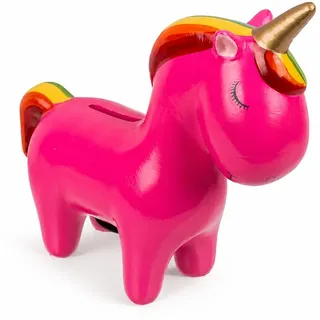 MIJOMA Keramik Spardose mit Schloss und Schlüssel – stilvolle Geldbox als Geldgeschenkverpackung und dekorative Aufbewahrung - Einhorn pink