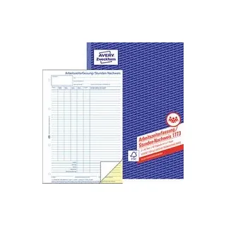 AVERY Zweckform Arbeitszeiterfassung/Stunden-Nachweis Formularbuch 1773, 1 St.