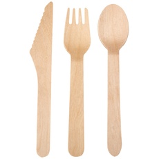 Set - Gabel, Messer, Löffel 16 Cm Natur Holz - 100 Un.