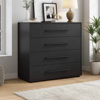 Modena K4SZ Kommode 100 cm – moderne Kommode mit 4 großen Schubladen, funktionaler Stauraumschrank für Wohnzimmer, Schlafzimmer, Jugendzimmer und Büro (Schwarz) - Schwarz