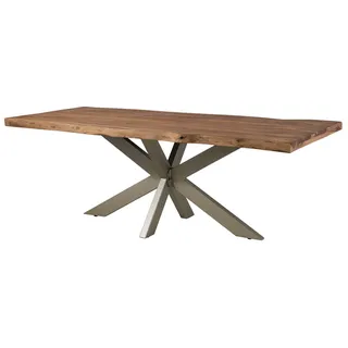 MASSIVMOEBEL24.DE Baumtisch Sheesham 240x100x77 grau gebeizt / Kreuzgestell silber matt FREEFORM 5 - Grau