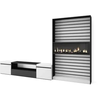 Skraut Home TV-Möbel | Esstisch-Set | 210 x 186 x 35 cm | für Fernseher bis 80 Zoll | elektrischer Kamin | moderner Stil | Schwarz und Weiß