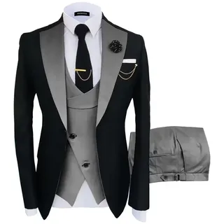 Wangyue Herrenanzug, 3-teilig, schmale Passform, Anzüge für Herren, Hochzeit, Abschlussball, Smoking für Herren, formeller Business-Anzug, Schwarz/Grau, M