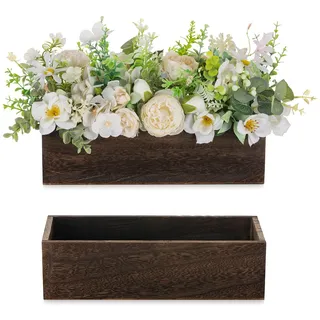 NUPTIO Ziegelform Holz Vase Vintage: 30cm Rustikale Adventsgesteck Braun Rechteckig Blumen Holzkiste für Weihnachten Tisch Deko - Holzbox Tafelaufsatz für Hochzeit Partei 2er-Set