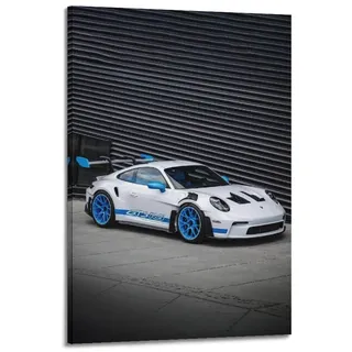 ESTE 911 GT3 RS Blau-weißes deutsches Luxus-Superauto 992 Sports Raicng Auto, dekoratives Gemälde, Leinwand, modernes Kunstbild, 30 x 45 cm