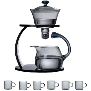 Fire Kirin, Glas-Teekannen-Set, Halbautomatisches Tropfenrotieren mit Infuser, Chinesisches hitzebeständiges Lazy Kungfu Teeset, (Grau, Teekannen-Set)