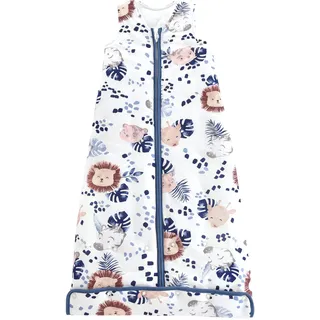 Chilsuessy Baby Ganzjahres Schlafsack, 2.5 Tog Schlafsack für Kleinkinder, Ärmellos Winter Babyschlafsack mit einstellbarer Länge, Natur Baumwolle, Zebra Löwe, 110cm/Baby Höhe 100-120cm