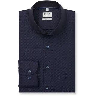 Langarmhemd OLYMP "Level 5", Herren, Gr. 40, N-Gr, marine, Web, Obermaterial: 100% Baumwolle, körpernah, 2-Knopf-Manschette, Hemden Langarmhemd, Businesshemd, body fit, mit feiner Struktur, Haifischkragen