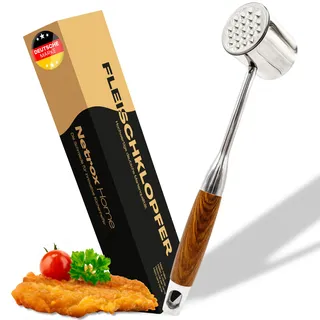 Netrox Edelstahl Fleischklopfer mit Holzgriff, Schnitzelklopfer | Spülmaschinenfest und lebensmittelfreundlich, Fleischhammer, Fleischzartmacher, Fleischklopfer Edelstahl, Fleischplattierer