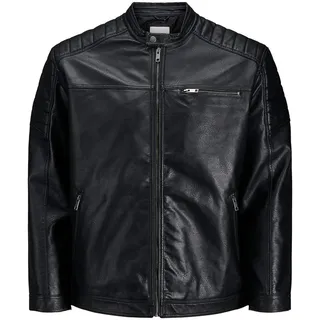 Herren JACK & JONES Kunstleder Jacke Plus Size | Biker Bomber Übergangs Blouson | Übergröße JJEROCKY, Farben:Schwarz, Größe Jacken:XXL