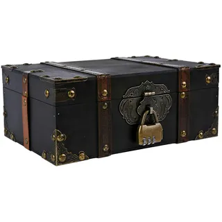 CZCMYAU Vintage hölzerne Schatztruhe mit Schloss dekorative Aufbewahrungsbox für Schmuck und Keepsakes Piraten Geschenk Truhe Hochzeit für die Lagerung Dekoration (23,5 x 16 x 9,5 cm)