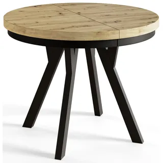 Esstisch Rund Evo, Moderner Esstich Ausziehbar, Tisch mit Solide Beine, Stabile Konstruktion, Durchmesser: 80 cm-130 cm, Artisan - Beige, Schwarz